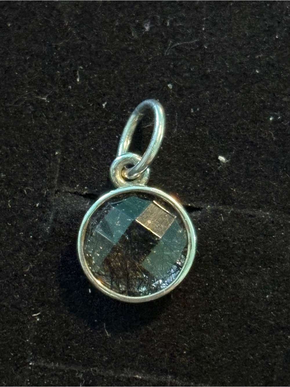 Silver Round Faceted Black Rutilated Pendant